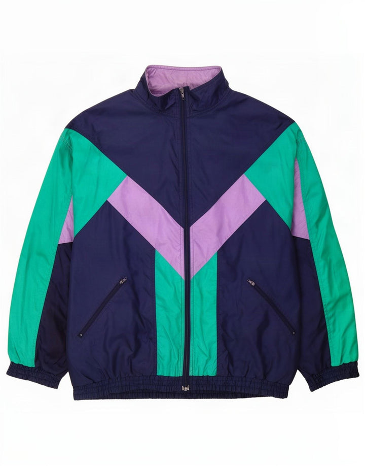 Jaqueta superior de agasalho masculino vintage grande poliamida colorblock azul marinho