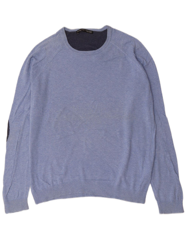 Zara Suéter masculino com gola redonda XL algodão azul