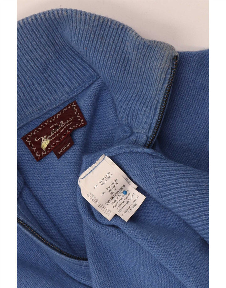 Suéter masculino Marlboro Classics com zíper e gola em lã azul médio