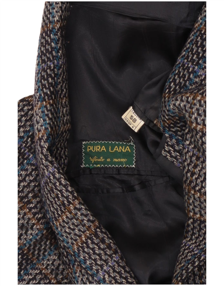 Jaqueta blazer masculina vintage com 2 botões IT 58 4XL lã xadrez cinza