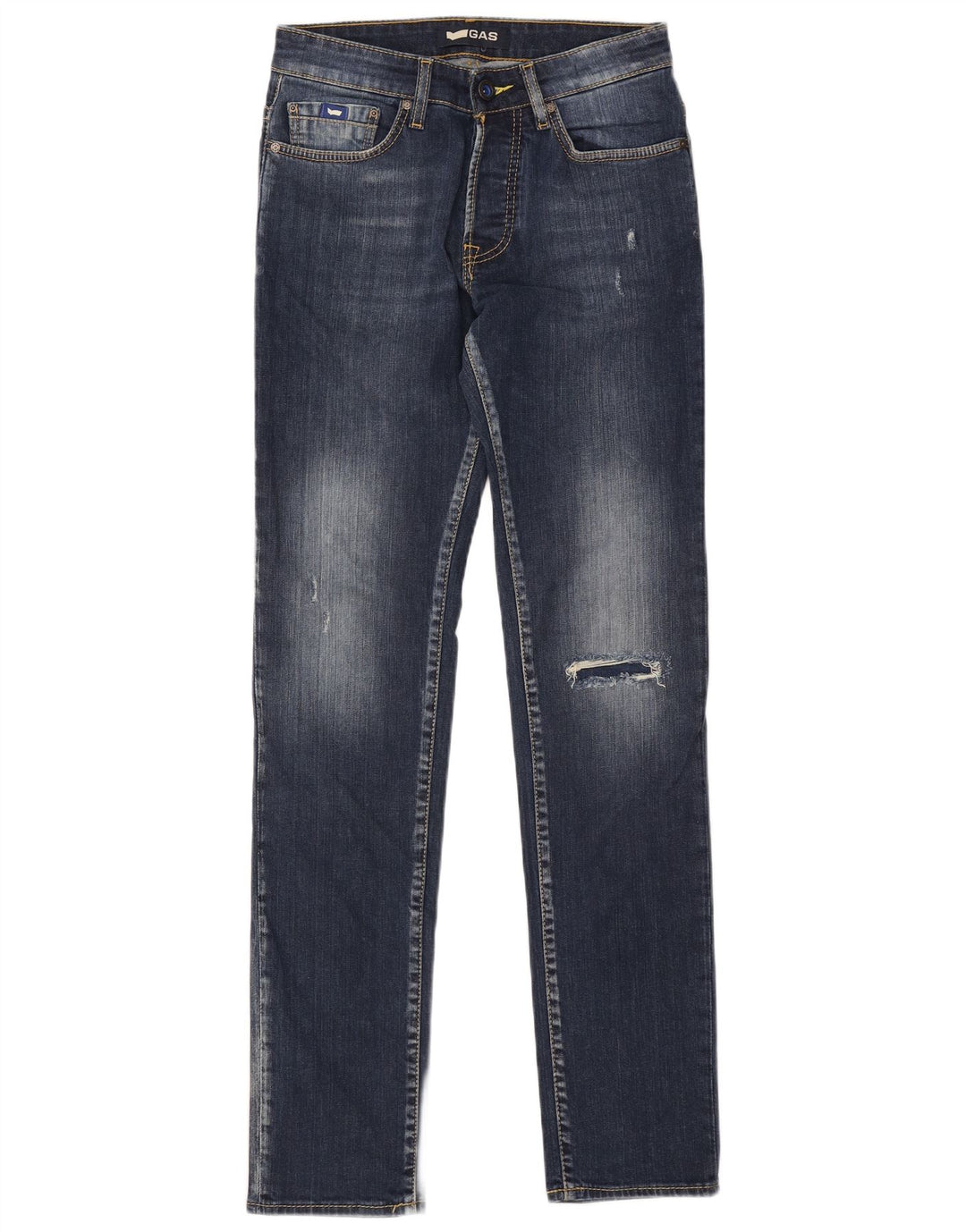 GAS Mens Anders Distressed Slim Jeans W30 L34 Azul Marinho Algodão