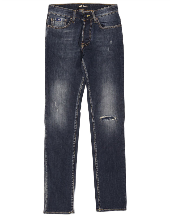 GAS Mens Anders Distressed Slim Jeans W30 L34 Azul Marinho Algodão