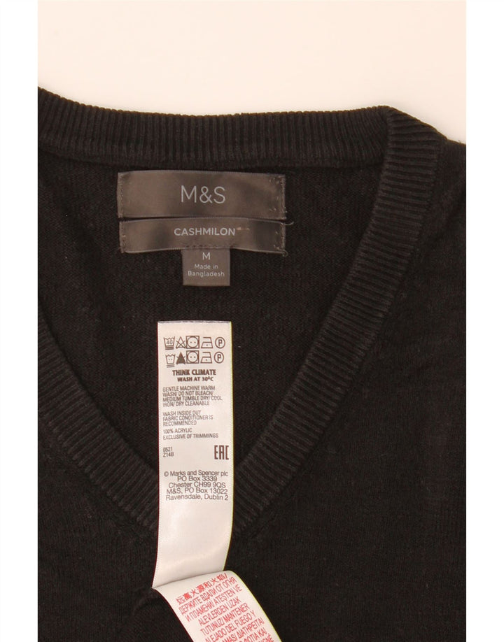 Suéter masculino Marks & Spencer com decote em V, acrílico preto médio