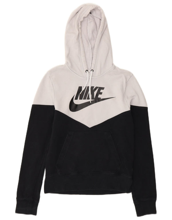 Nike feminino gráfico moletom com capuz UK 6 XS branco colorblock algodão