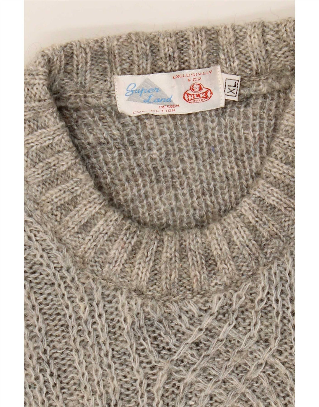 Suéter vintage masculino com gola redonda XL cinza geométrico