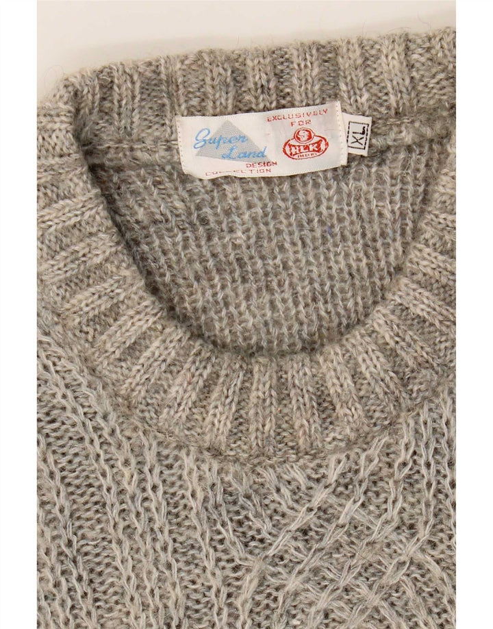 Suéter vintage masculino com gola redonda XL cinza geométrico