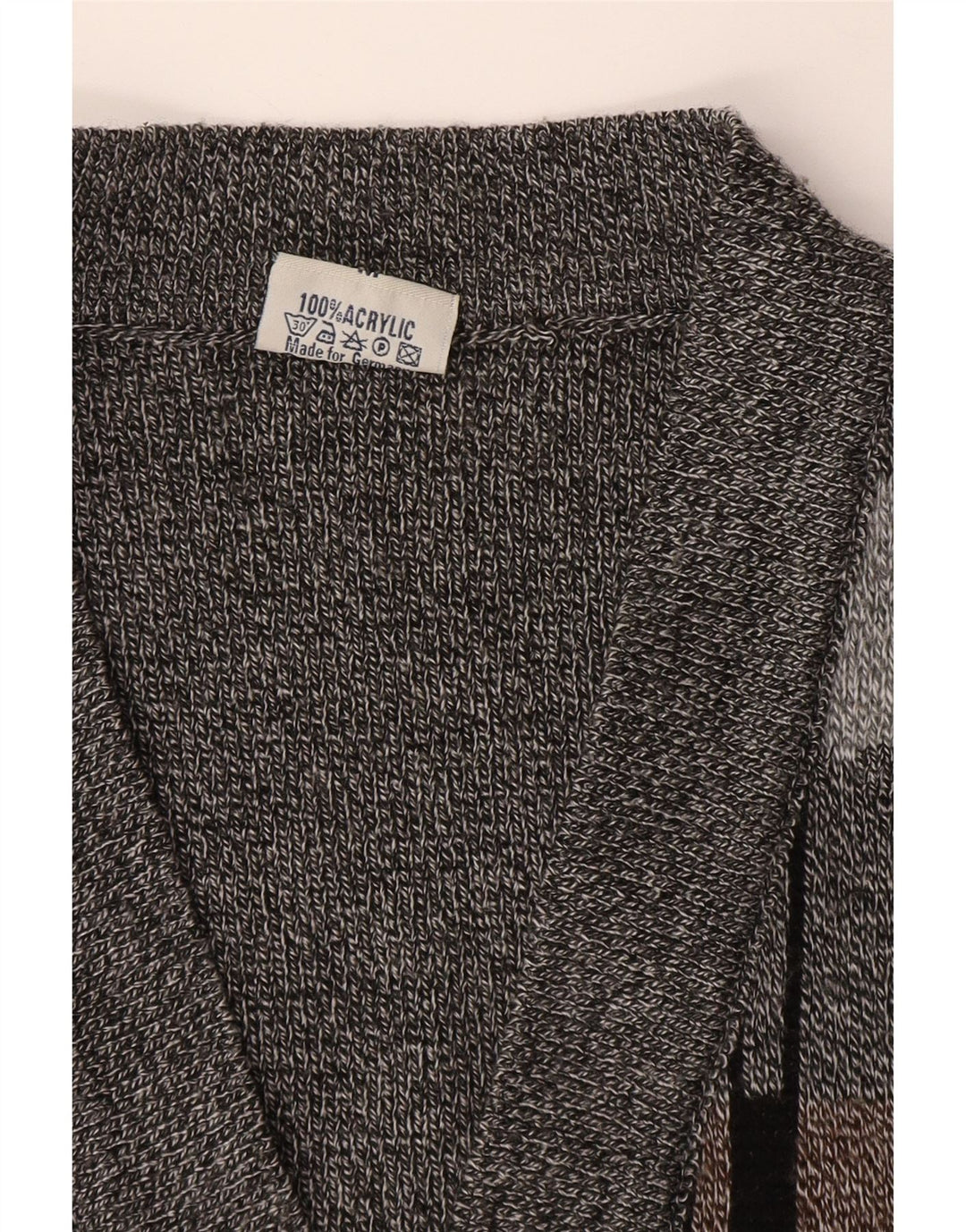 Suéter cardigã masculino vintage sem mangas acrílico geométrico cinza médio