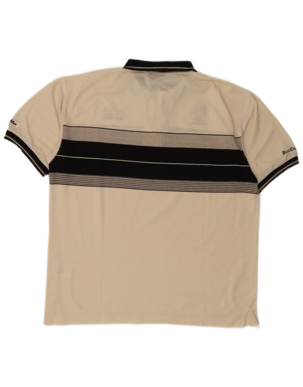 Camisa polo masculina gráfica Lotto Reino Unido 42/44 XL poliéster listrado branco