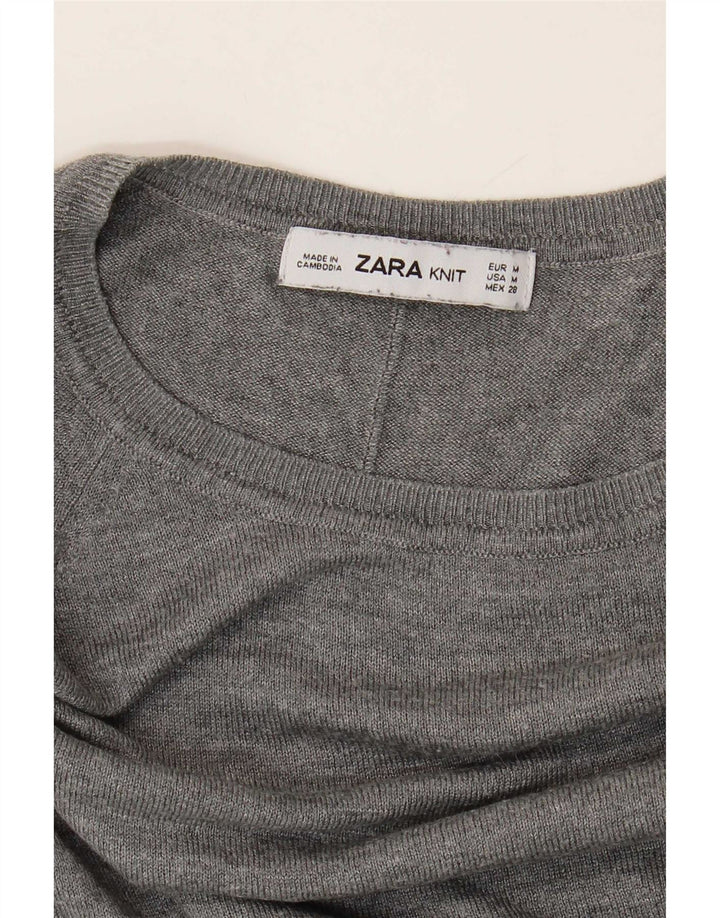 Suéter feminino Zara com gola canoa UK 14 cinza médio