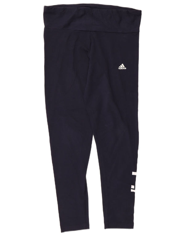 Adidas Womens Tight Fit Graphic Leggings Reino Unido 16/18 Grande Azul Marinho Algodão