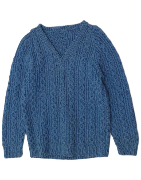 Suéter feminino vintage com decote em V e ajuste regular Reino Unido 18 XL azul