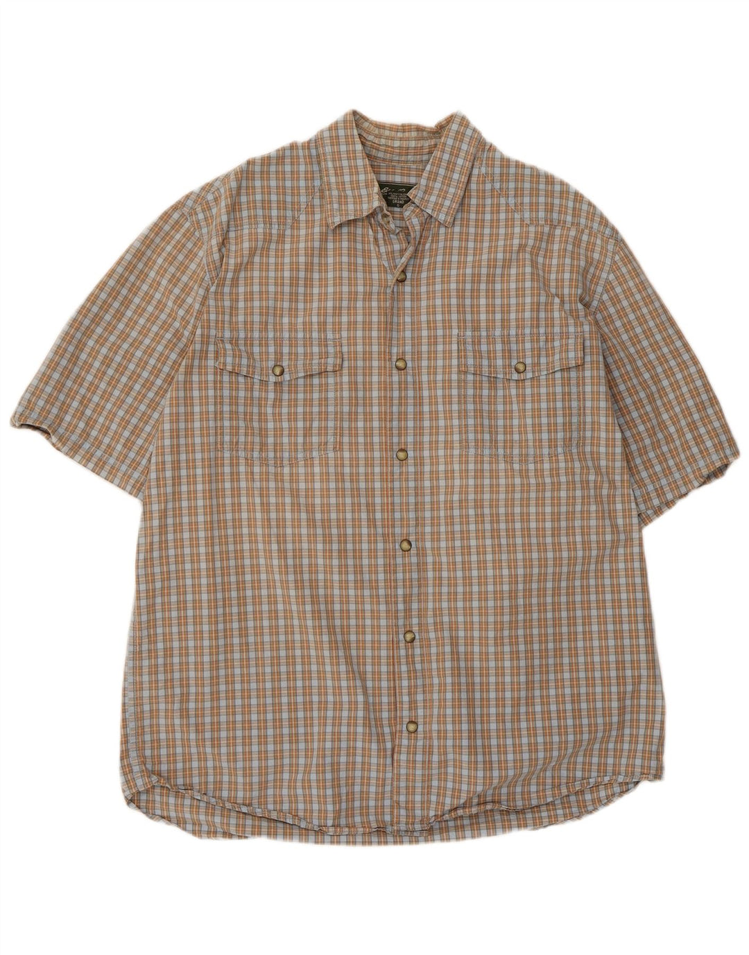Eddie Bauer Camisa masculina alta de manga curta grande algodão xadrez bege