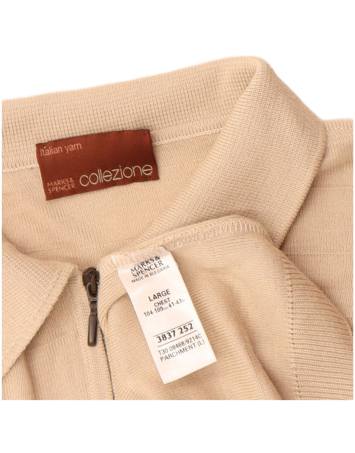 Suéter masculino Marks & Spencer de manga curta com gola polo grande bege