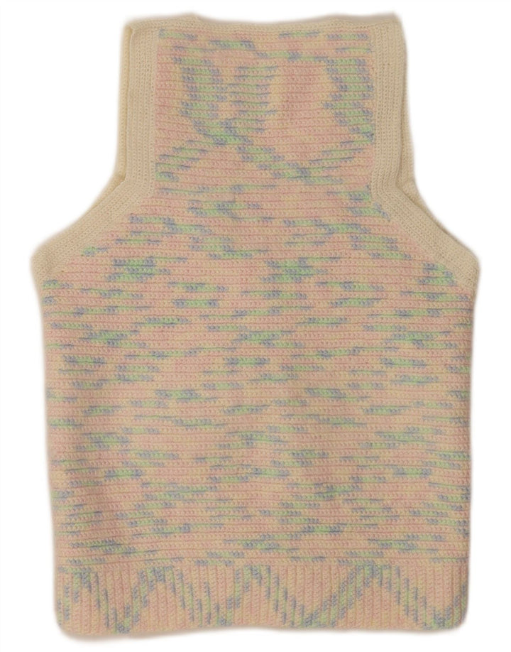 Suéter cardigã feminino vintage Reino Unido 14 médio multicolorido manchado