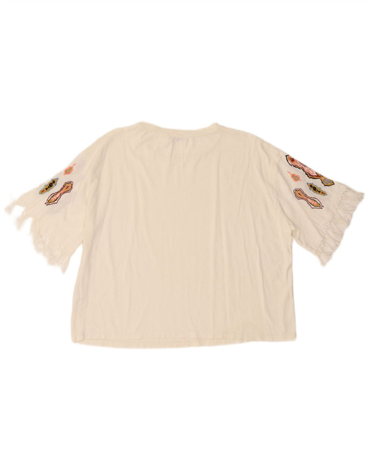 Camiseta feminina Zara UK 16 grande algodão branco