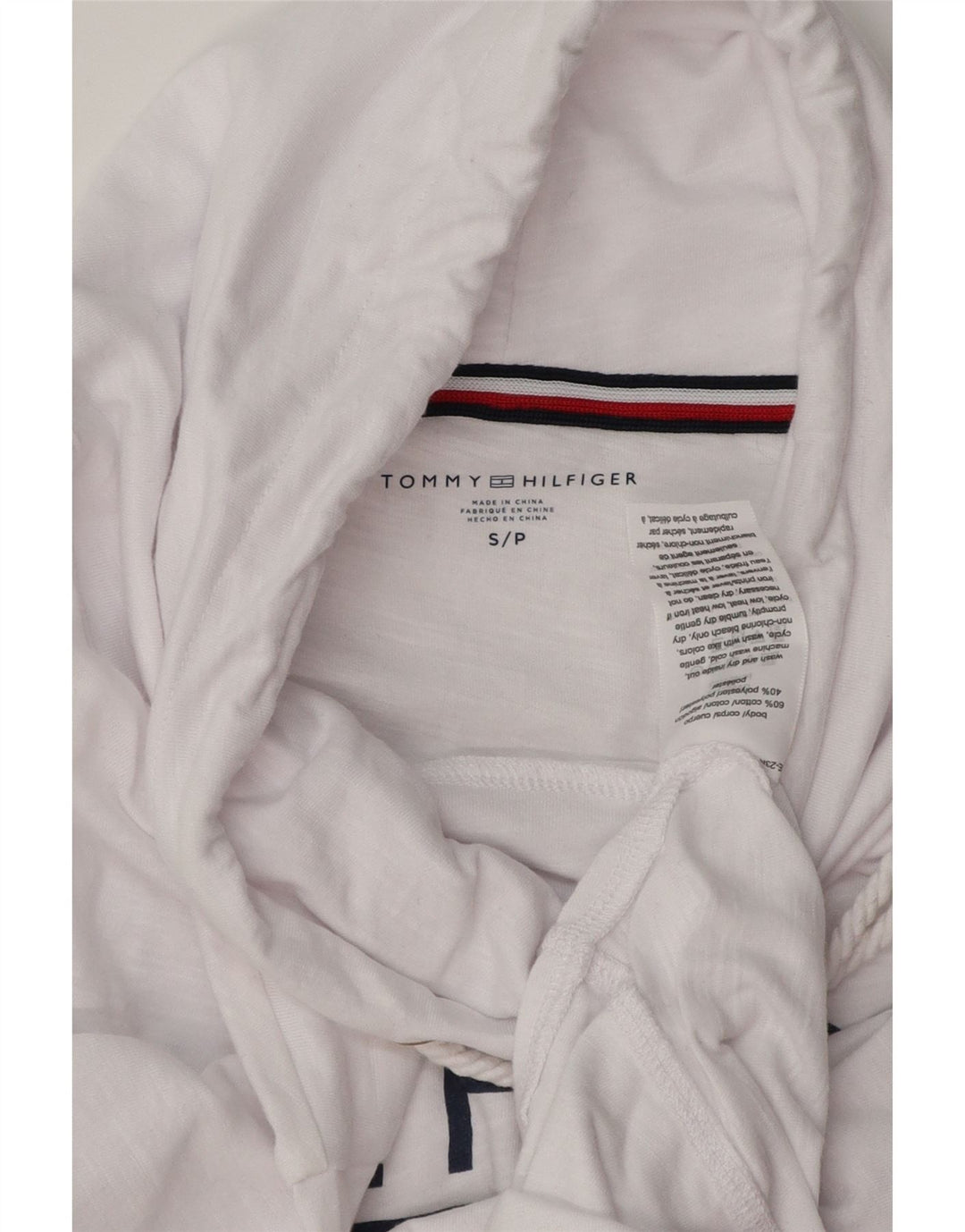 TOMMY HILFIGER Top gráfico feminino oversized manga comprida Reino Unido 10 pequeno branco
