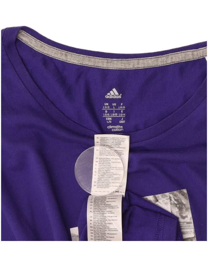 ADIDAS Womens Climalite Graphic T-Shirt Top UK 16/18 Grande Roxo Algodão