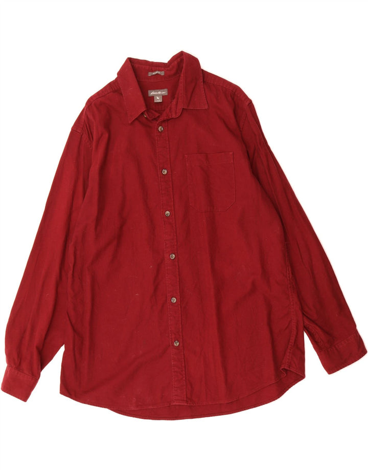 EDDIE BAUER Mens Relaxed Fit Shirt Large Burgundy Cotton Vintage Eddie Bauer and Second-Hand Eddie Bauer from Messina Hembry 