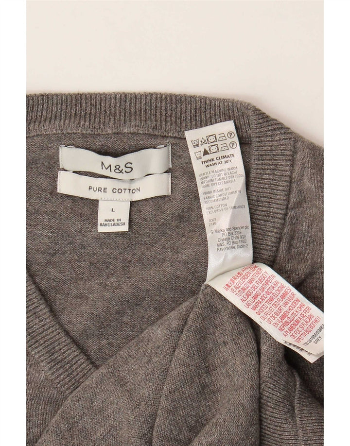 Suéter masculino Marks & Spencer com decote em V grande algodão cinza