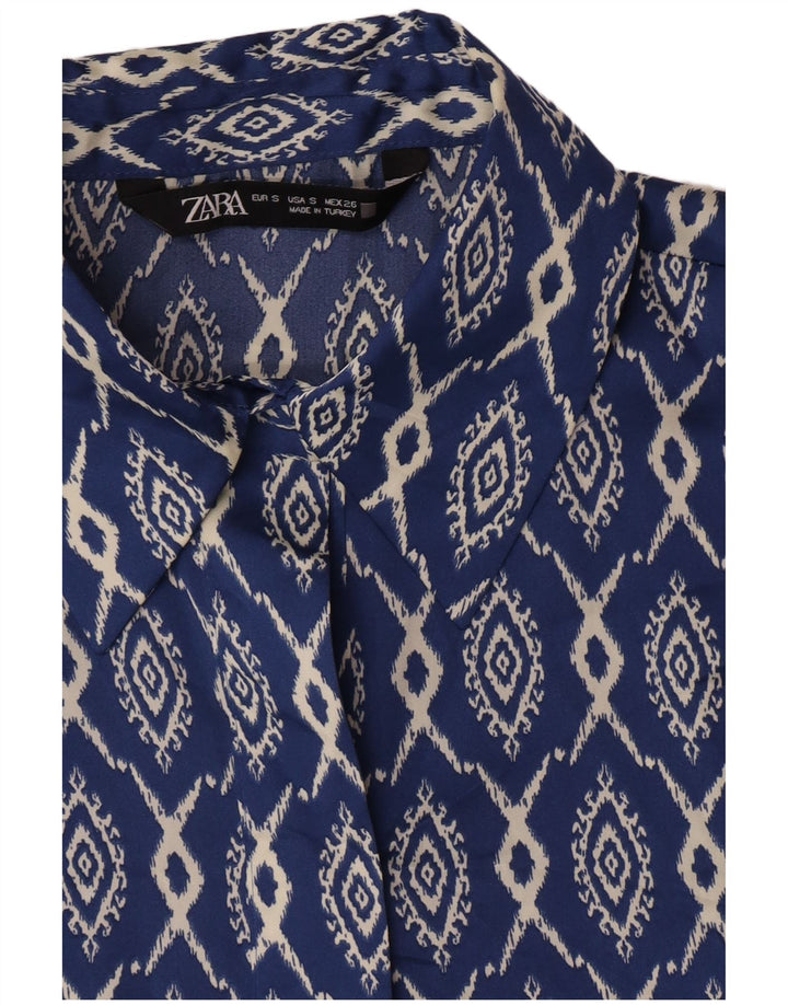 Zara Camisa Feminina UK 10 Pequena Azul Ikat