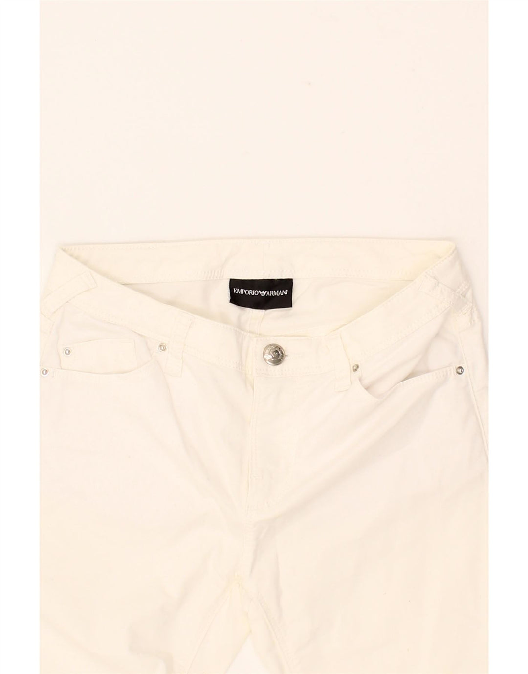EMPORIO ARMANI Womens Straight Cropped Trousers W24 L24 White Cotton Vintage Emporio Armani and Second-Hand Emporio Armani from Messina Hembry 