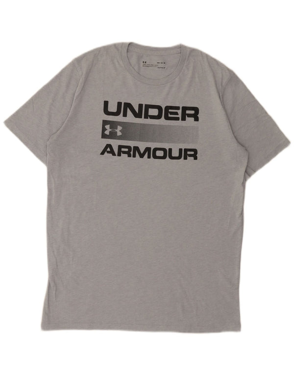 Camiseta masculina Under Armour Heat Gear Graphic Top cinza médio algodão manchado