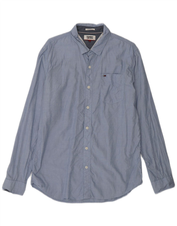 Camisa masculina TOMMY HILFIGER regular fit grande algodão azul