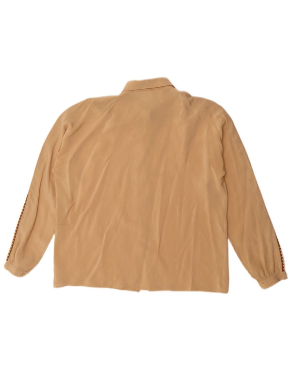 Blusa feminina vintage UK 16 grande bege geométrica