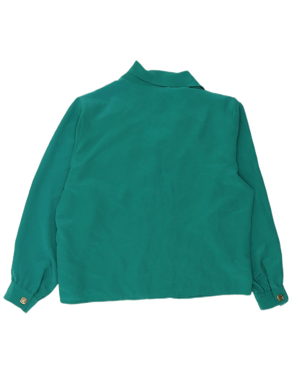 Blusa feminina vintage de manga comprida UK 18 XL poliéster verde