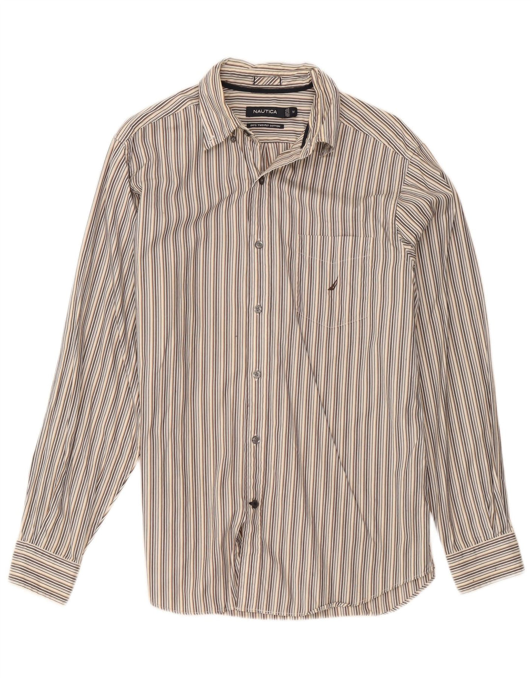 Camisa masculina Nautica de algodão listrado cinza médio