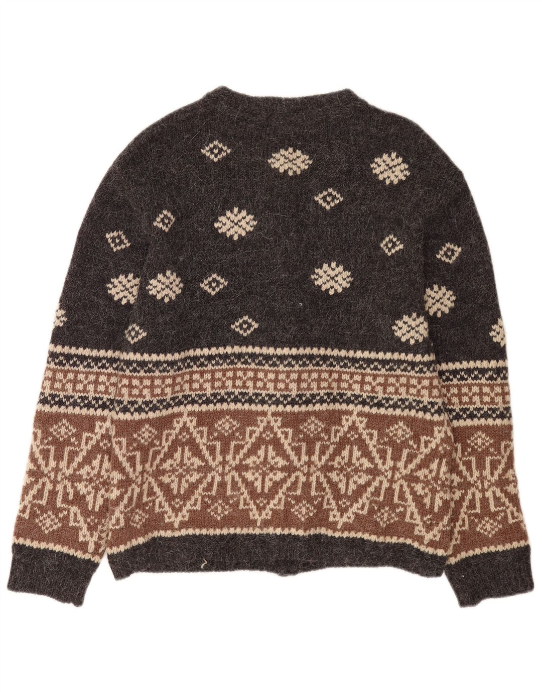 Eddie Bauer Womens Cardigan Sweater UK 14 Medium Grey Fair Isle Wool