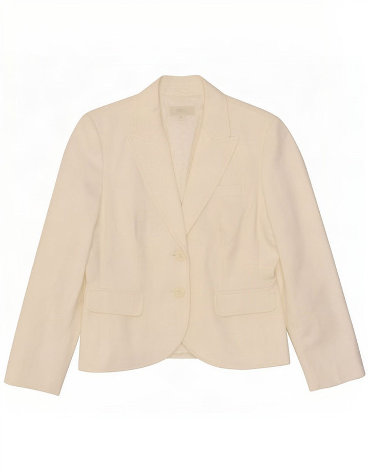 Jaqueta blazer feminina de 2 botões Marks & Spencer Reino Unido 14 poliéster branco médio