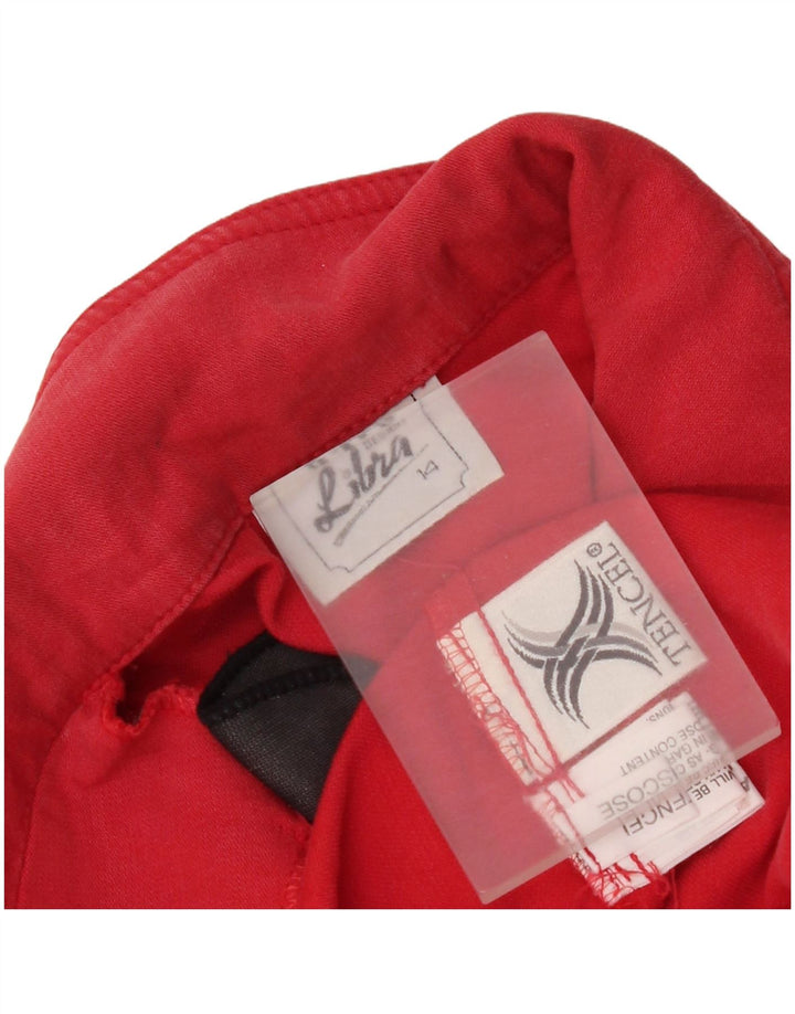 Jaqueta blazer feminina vintage de manga curta com 5 botões UK 14 Tencel vermelho grande