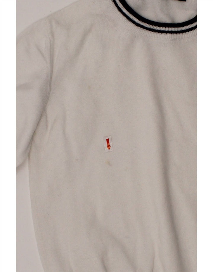 FRED PERRY Suéter masculino com gola redonda, 7 a 8 anos, algodão branco