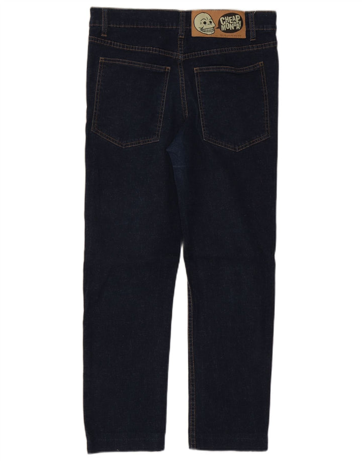 Jeans retos femininos baratos de segunda-feira W34 L26 algodão azul marinho