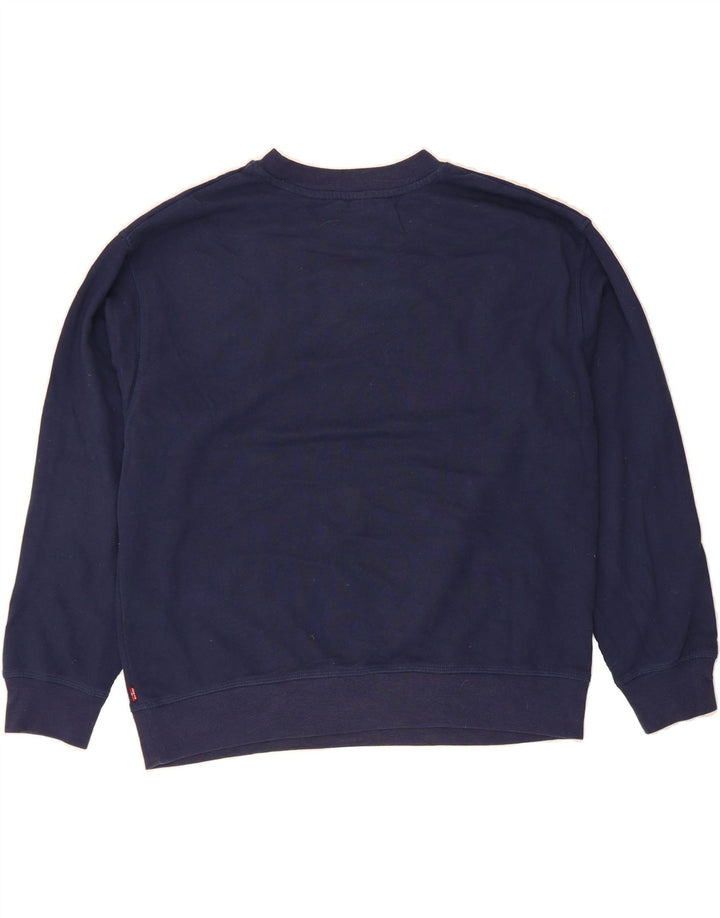 LEVI'S Womens Graphic Sweatshirt Jumper UK 16 Large Navy Blue Cotton Vintage Levi's and Second-Hand Levi's from Messina Hembry 