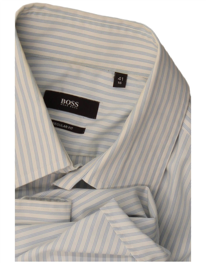 Camisa masculina Hugo Boss Regular Fit tamanho 41 16 grande listrada azul