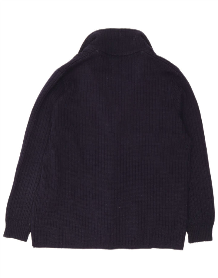 Suéter cardigã feminino vintage Reino Unido 14 grande lã azul marinho