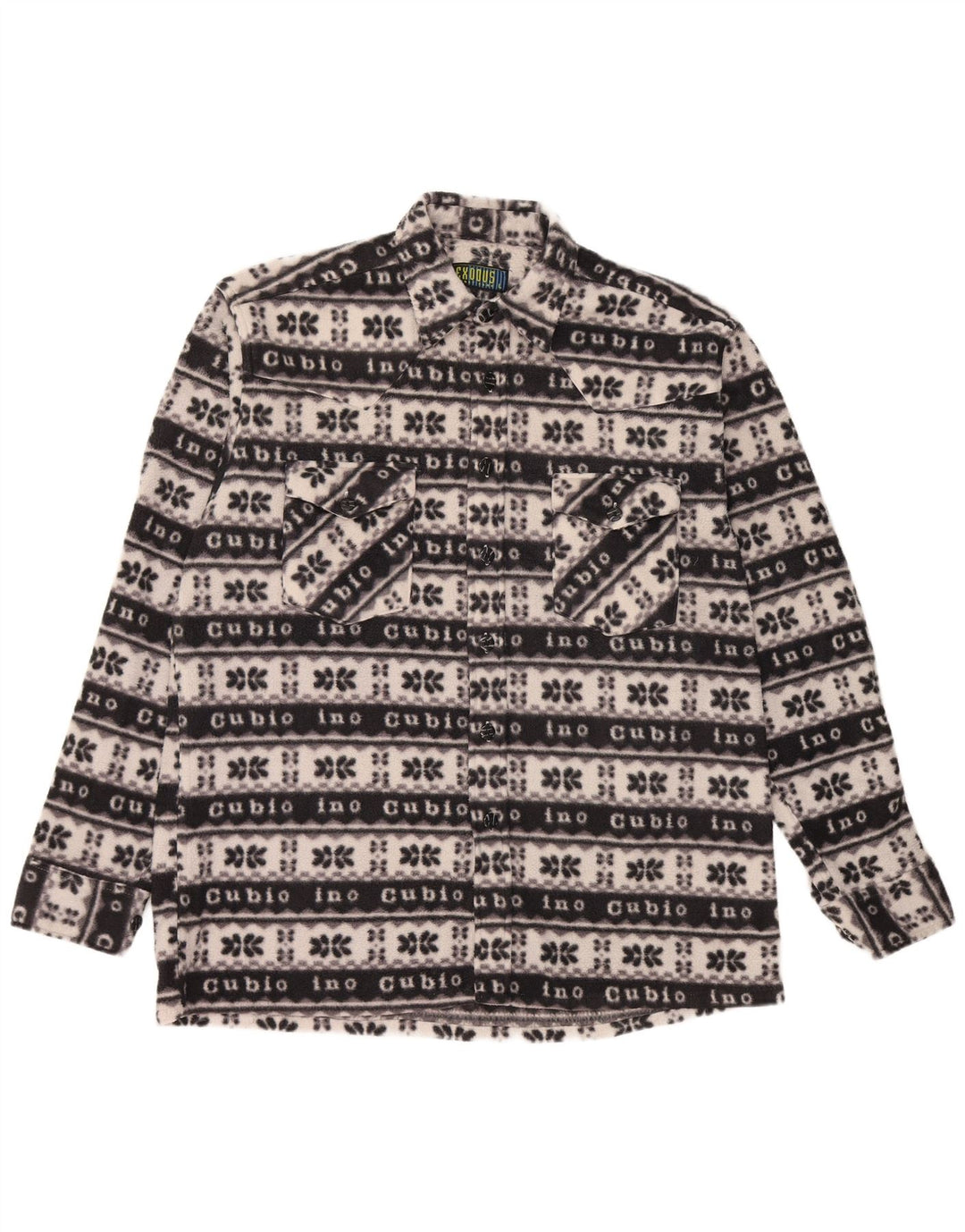 Camisa de lã masculina vintage grande poliéster Fair Isle preto
