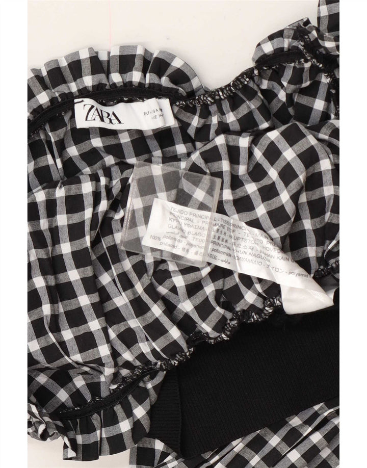 Zara Top feminino de manga comprida UK 12 médio preto guingão poliamida