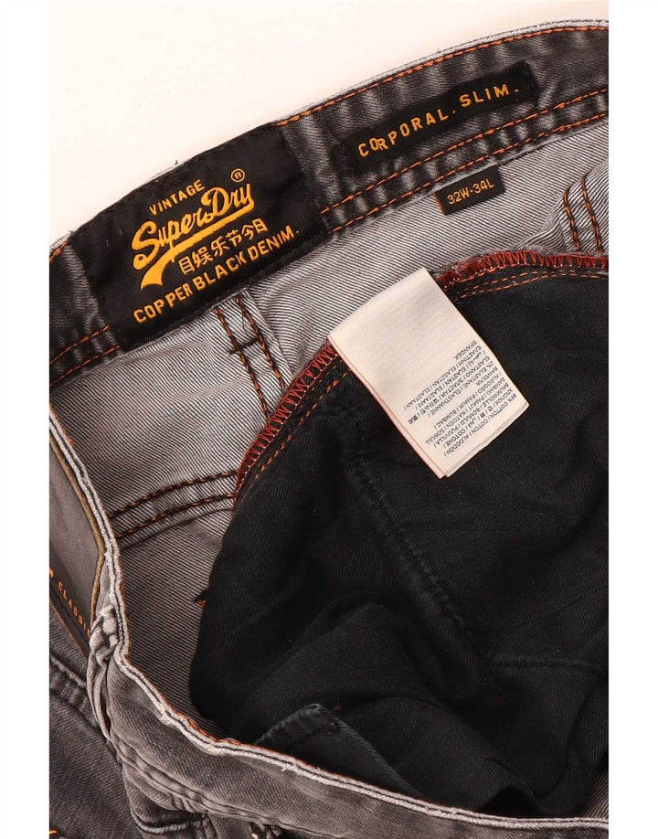 Superdry Mens Corporal Slim Jeans W32 L34 Cinza Algodão