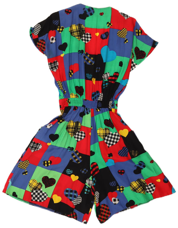 Macacão feminino vintage UK 12 médio multicolorido patchwork viscose coração