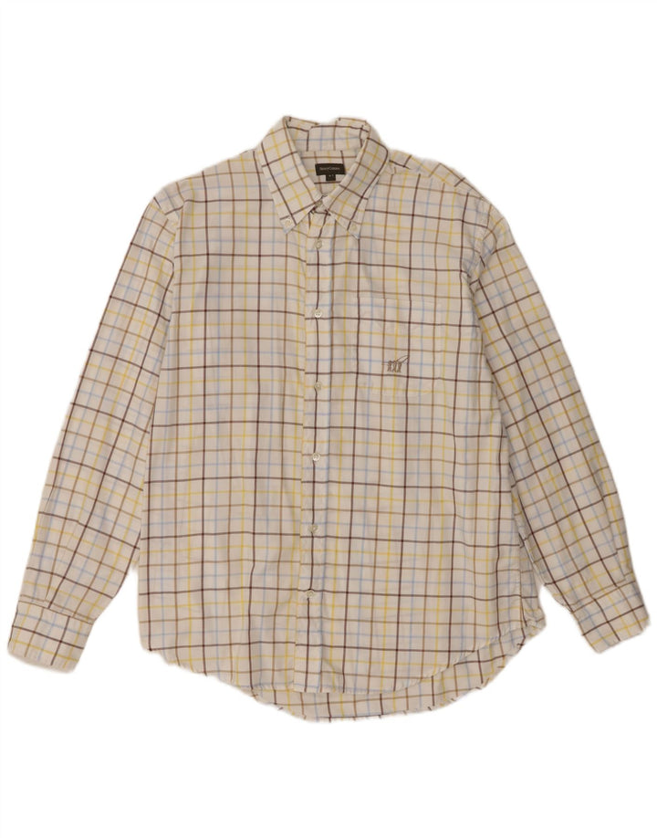 Camisa masculina Henry Cottons tamanho 41 algodão xadrez branco médio