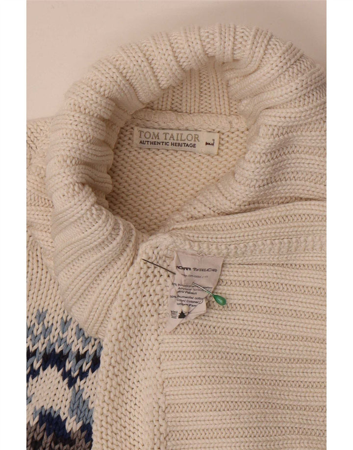 Suéter feminino Tom Tailor com gola redonda Reino Unido 14 grande branco Fair Isle