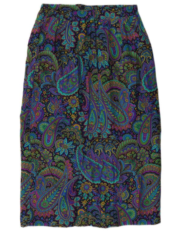 Saia midi feminina vintage de cintura alta W28 seda paisley média multicolorida