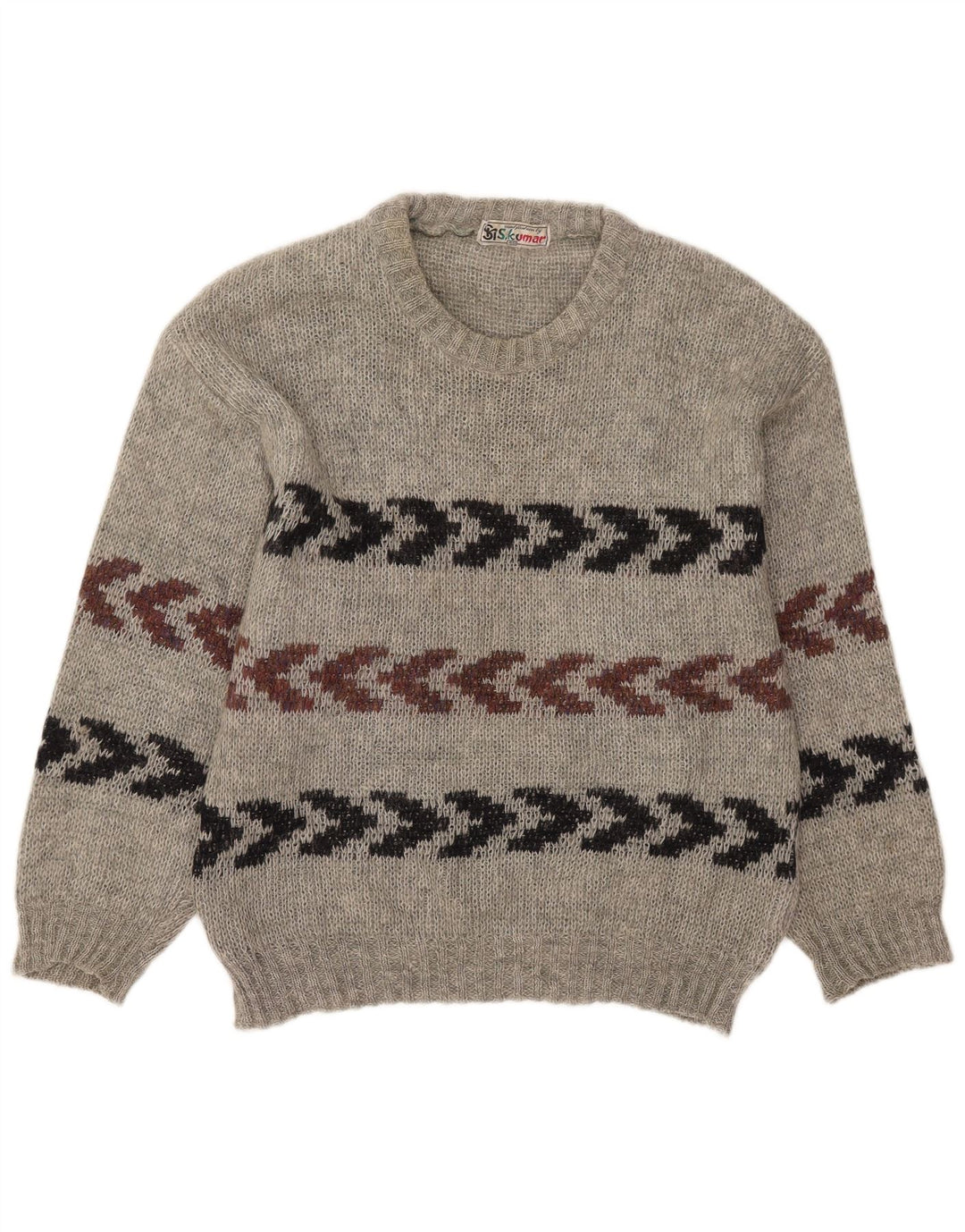 Suéter vintage masculino com gola redonda tamanho 40 listrado cinza médio