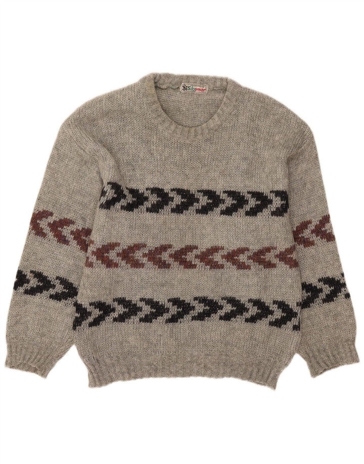 Suéter vintage masculino com gola redonda tamanho 40 listrado cinza médio