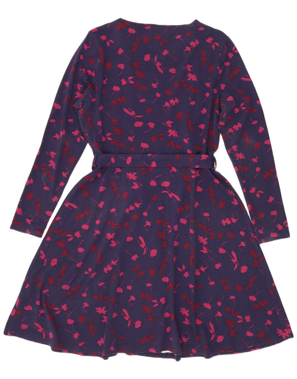 Vestido feminino Joules manga comprida evasê Reino Unido 16 grande azul marinho floral viscose