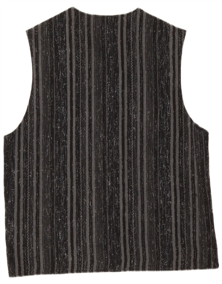 Colete masculino vintage de poliéster listrado preto médio