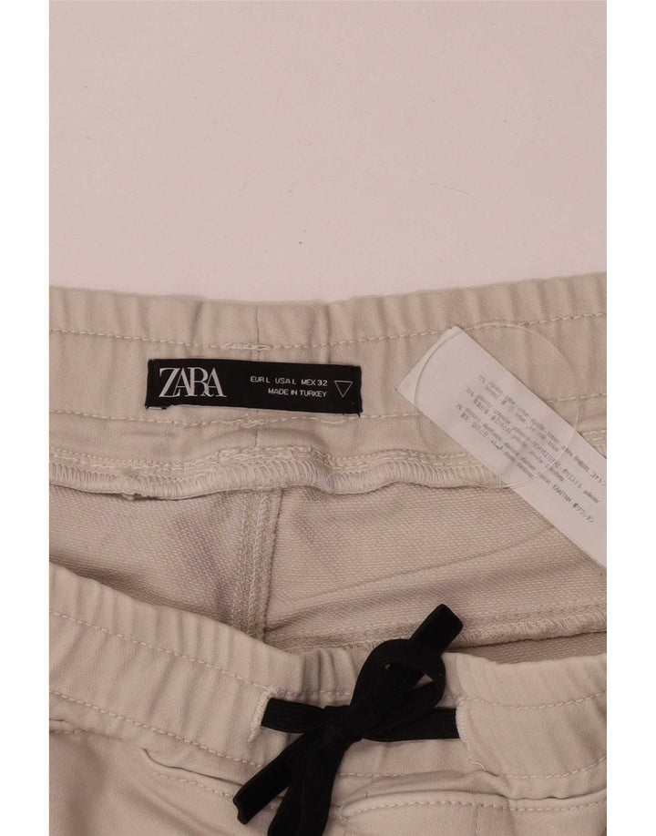 Zara Mens Regular Fit Sport Shorts Grande Algodão Bege